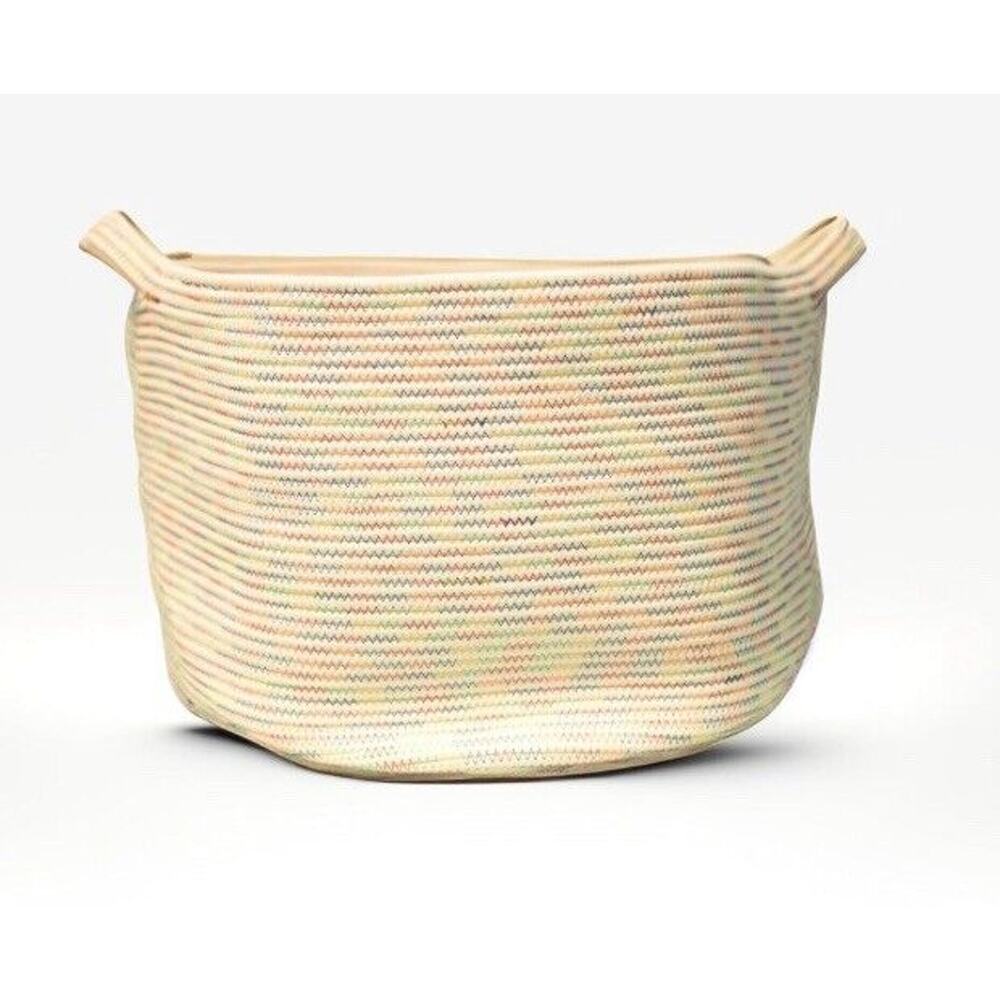 MOONGLOW‎ Rainbow Cotton Woven Basket Storage Box W/ Handles Large 19x13" NEW